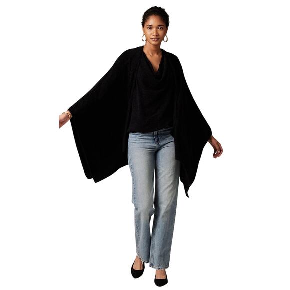 Kashwere Travel Poncho Kash-Ease Black One Size Cozy Fuzzy Soft Winter Shawl - Picture 1 of 10